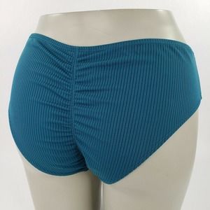 Cheeky Teal Bikini Swim Bottom Jrs 11/13 Womens 8/10 Ribbed Cinch Ruched